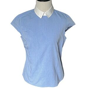 NWOT BROOKS BROTHERS blue micro-dot cap sleeve collared 100% cotton blouse 6P
